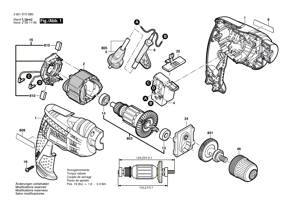 Запчасти на Bosсh GBM 6 RE (3601D72600)